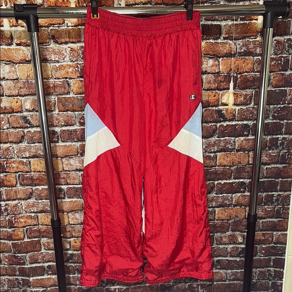 Champion wide leg wind parachute pants Red White windbreaker vintage medium